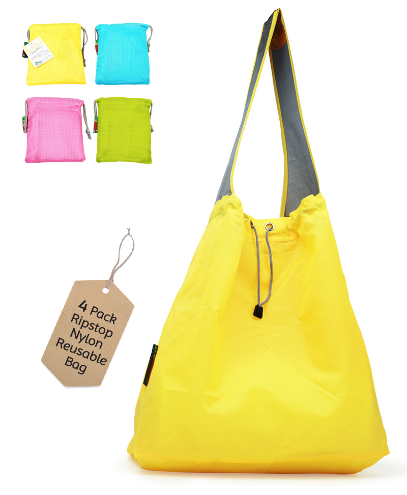 EcoJeannie New Ripstop Nylon Reusable Shopping Tote Bag, 4 Packs-1233