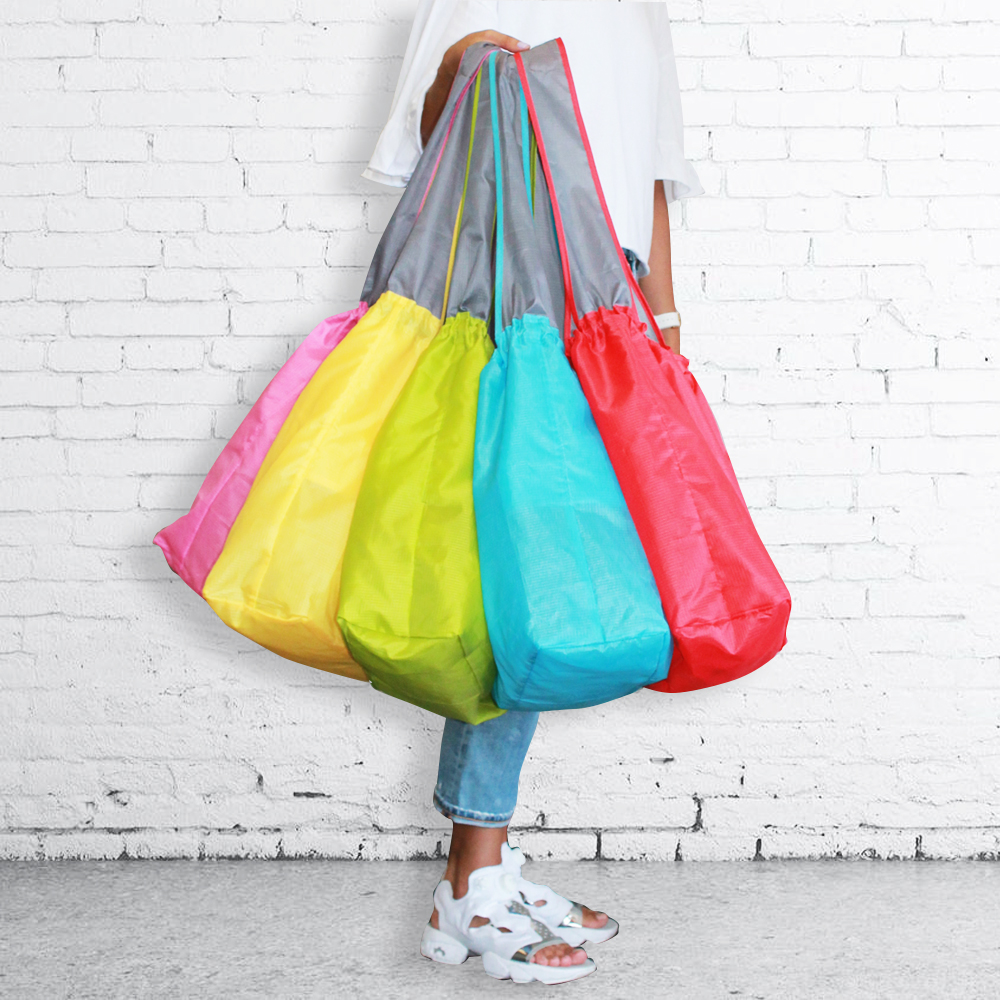 EcoJeannie New Ripstop Nylon Reusable Shopping Tote Bag, 4 Packs-1043