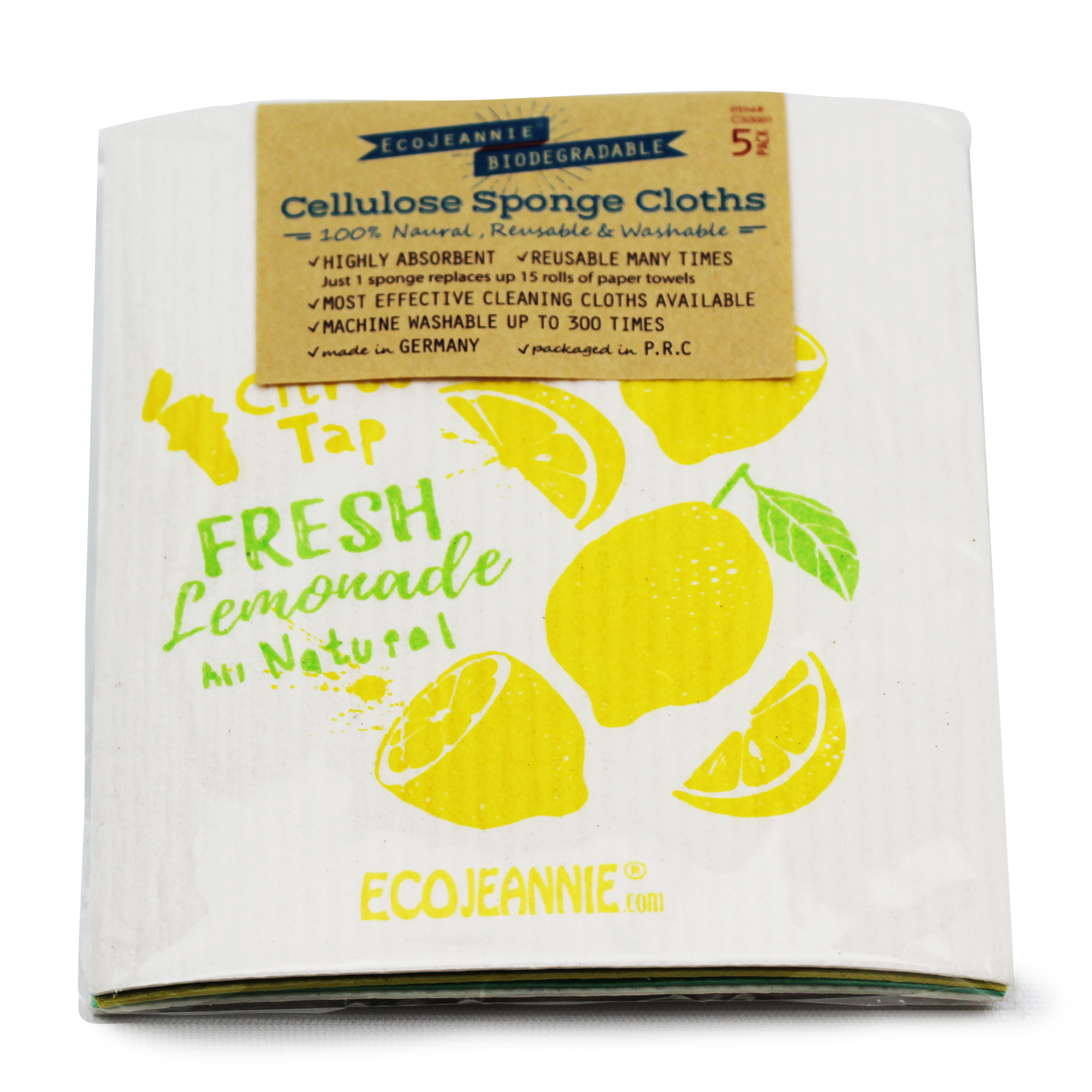 Wholesale Bulk EcoJeannie Cellulose Sponge Cloths: 100% Natural Biodegradable Kitchen Towel (Available in 5, 10, and 20 Packs)-1301
