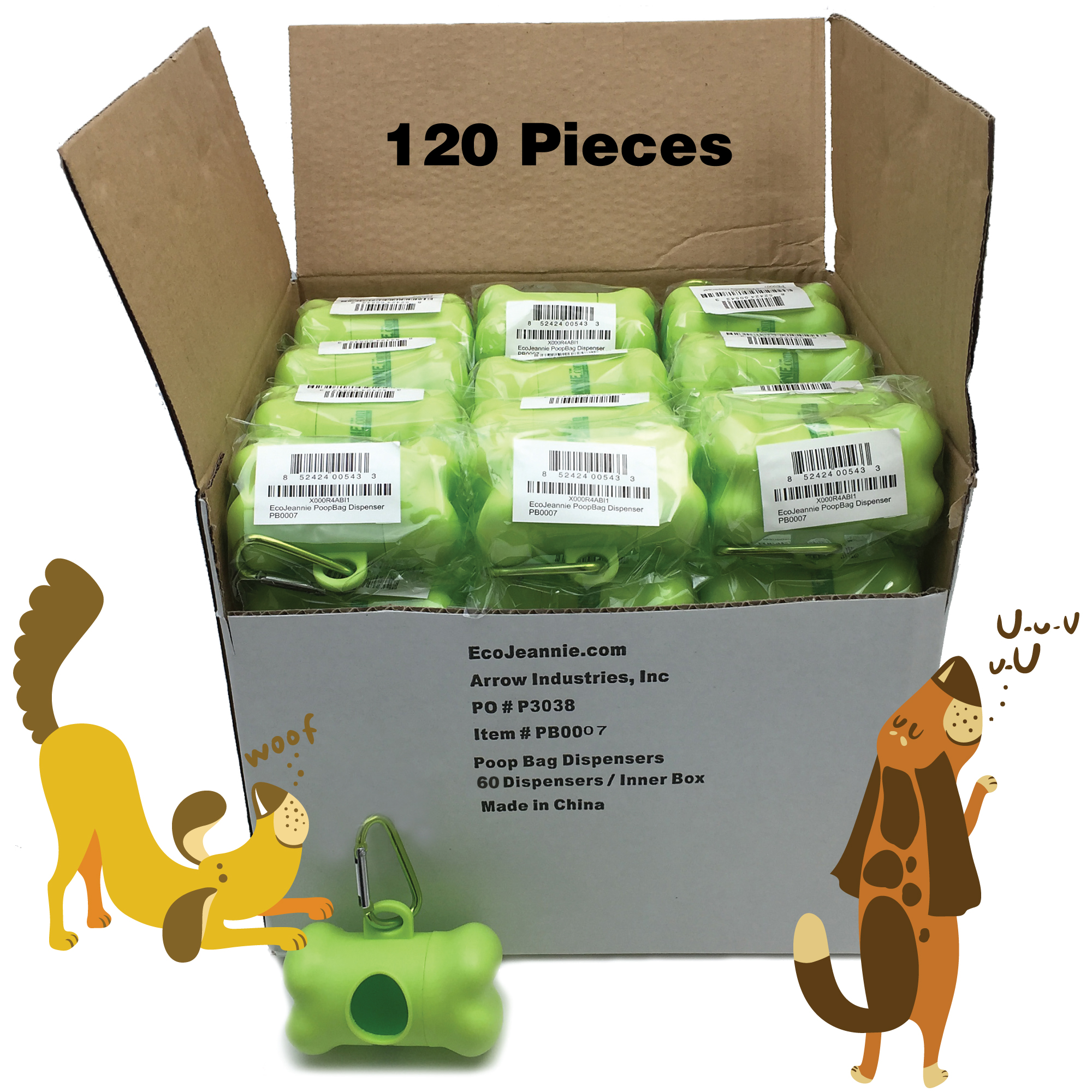 EcoJeannie Wholesale Dog Poop Waste Bag Dispensers with Stainless Steel Carabiner (Avail. Box Of 60, 120, 180, 240,480, 960 packs)-1733