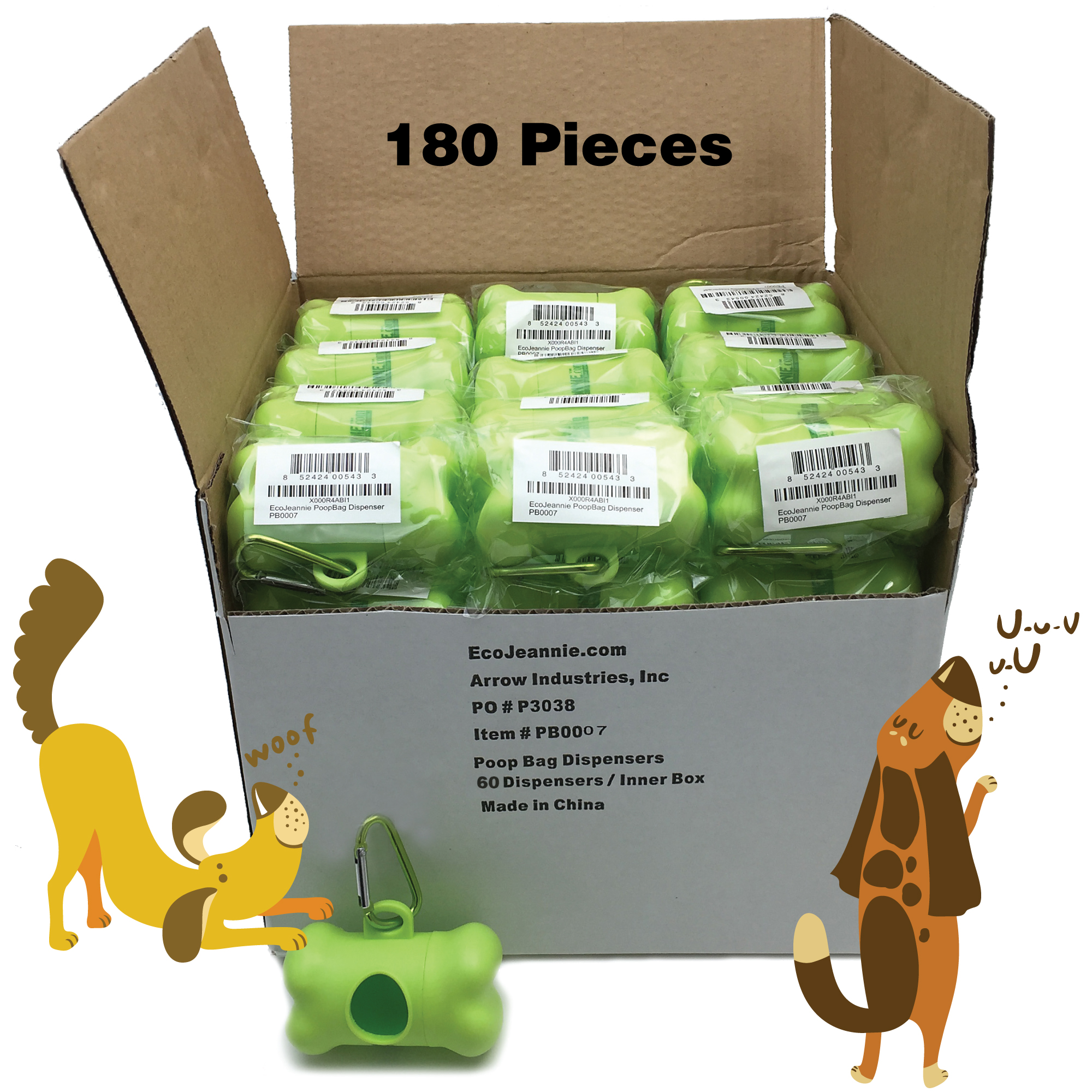 EcoJeannie Wholesale Dog Poop Waste Bag Dispensers with Stainless Steel Carabiner (Avail. Box Of 60, 120, 180, 240,480, 960 packs)-1732