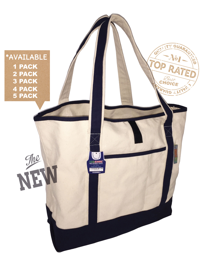 EcoJeannie Heavy Duty 100% Cotton Canvas Reusable Bag with 1-Sheet Structure (Available in Packs of 1, 2, 3, 4, 5 Bags)-1608