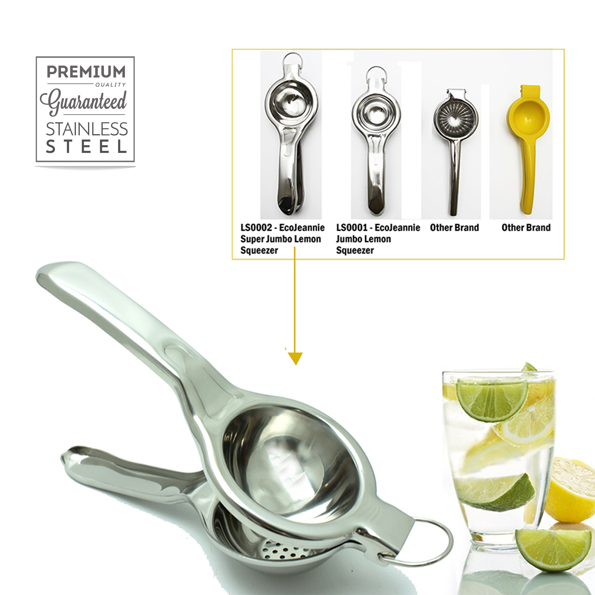 EcoJeannie Lemon Squeezer, Super Jumbo Size Stainless Steel -1559