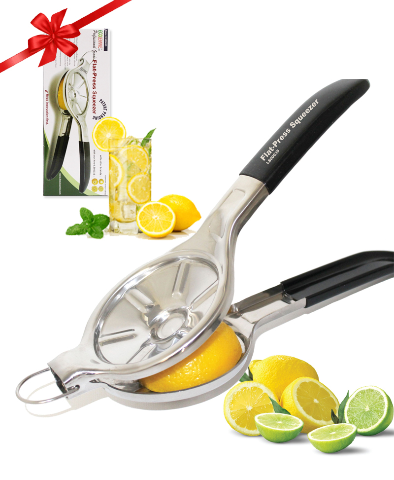 EcoJeannie Lemon Squeezer, Jumbo Size Flat Press Stainless Steel (Avail: Silicon Hadle Cover)-1561