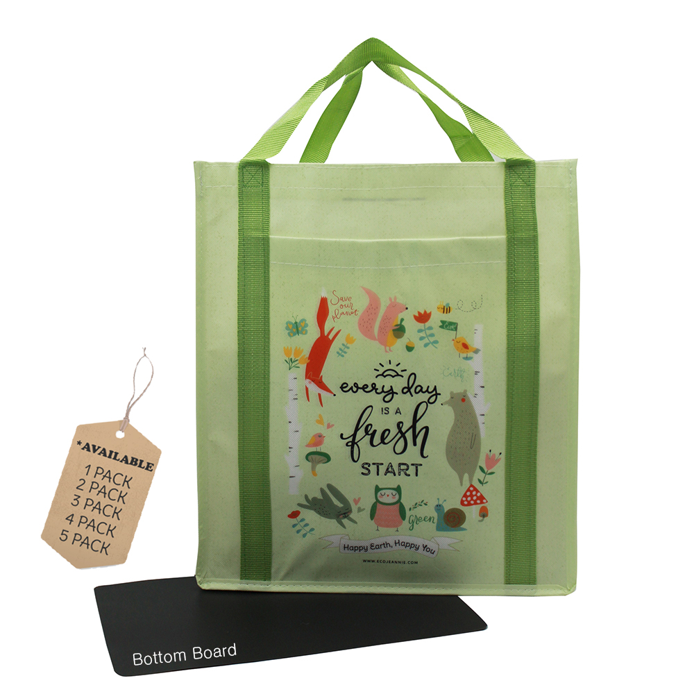 EcoJeannie Eco-friendly Non-woven Reusable Shopping Grocery Tote Bags Made From Minimum 10% Recycled Plastic w/ Bottom Board-1708