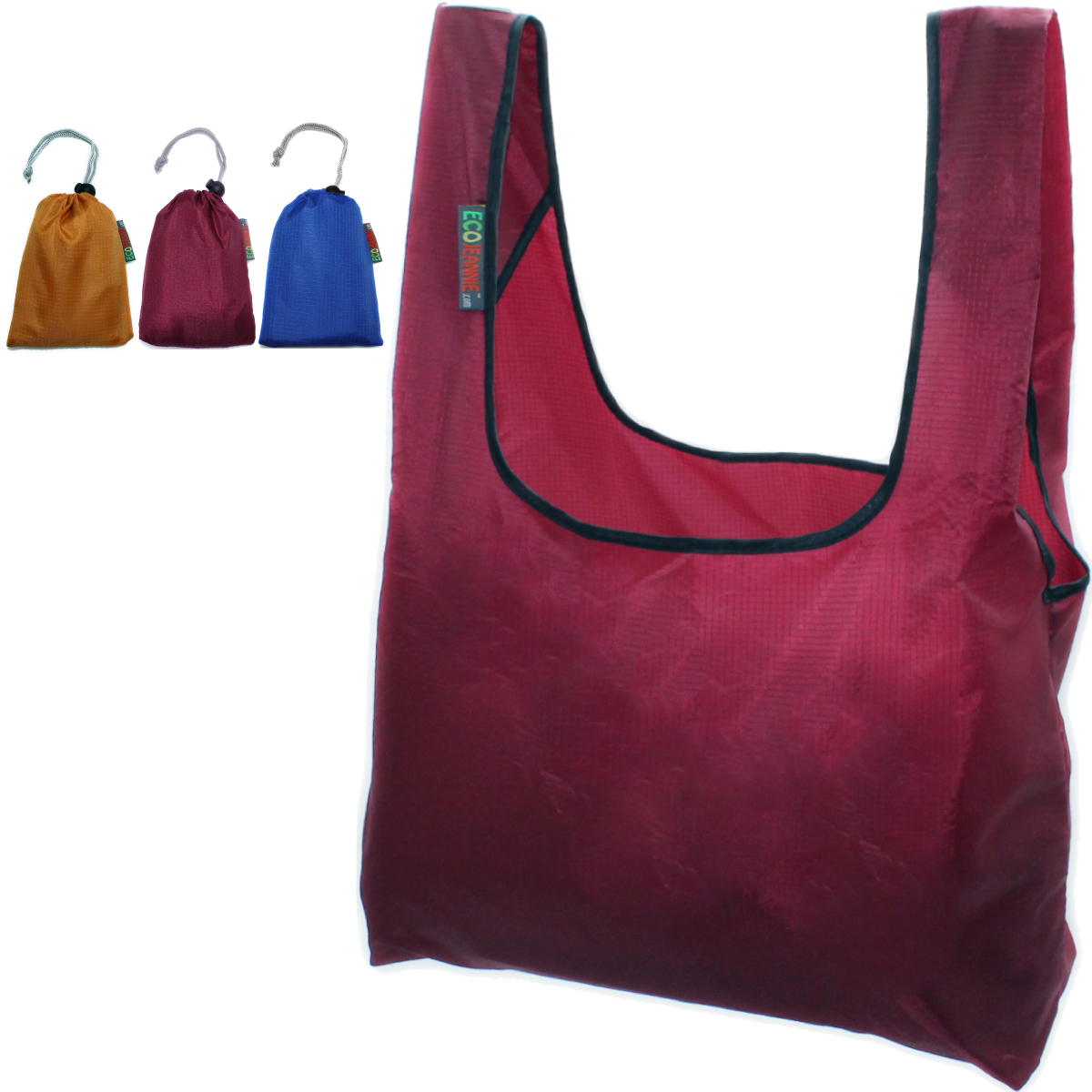 EcoJeannie Ripstop Nylon Reusable Shopping Tote Bag, 3 Packs-1670