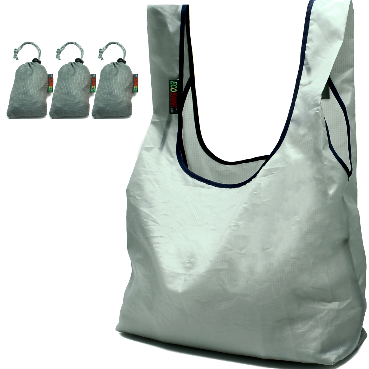 EcoJeannie Ripstop Nylon Reusable Shopping Tote Bag, 3 Packs-1673