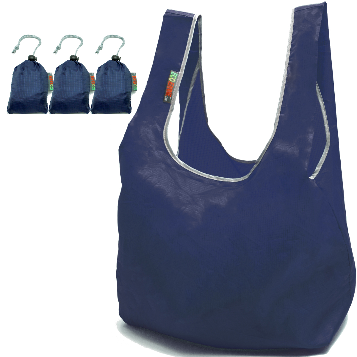 EcoJeannie Ripstop Nylon Reusable Shopping Tote Bag, 3 Packs-1668