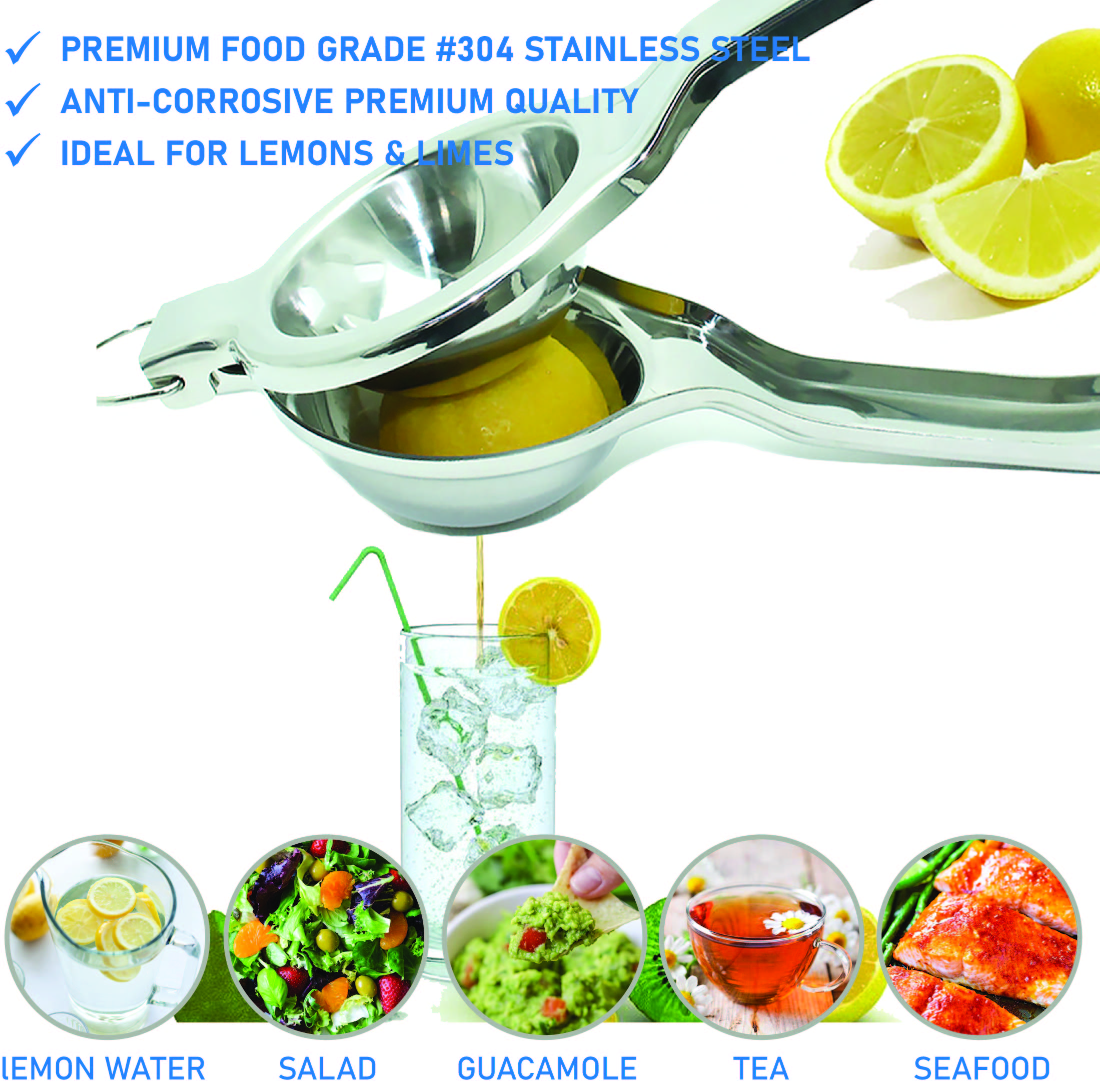 Wholesale Bulk EcoJeannie Professional Lemon Squeezer, Jumbo Size Stainless Steel #304, Commercial Grade (Package Available: 6, 12, 24, 48, 96, 144, 192, 240, 480)-2394