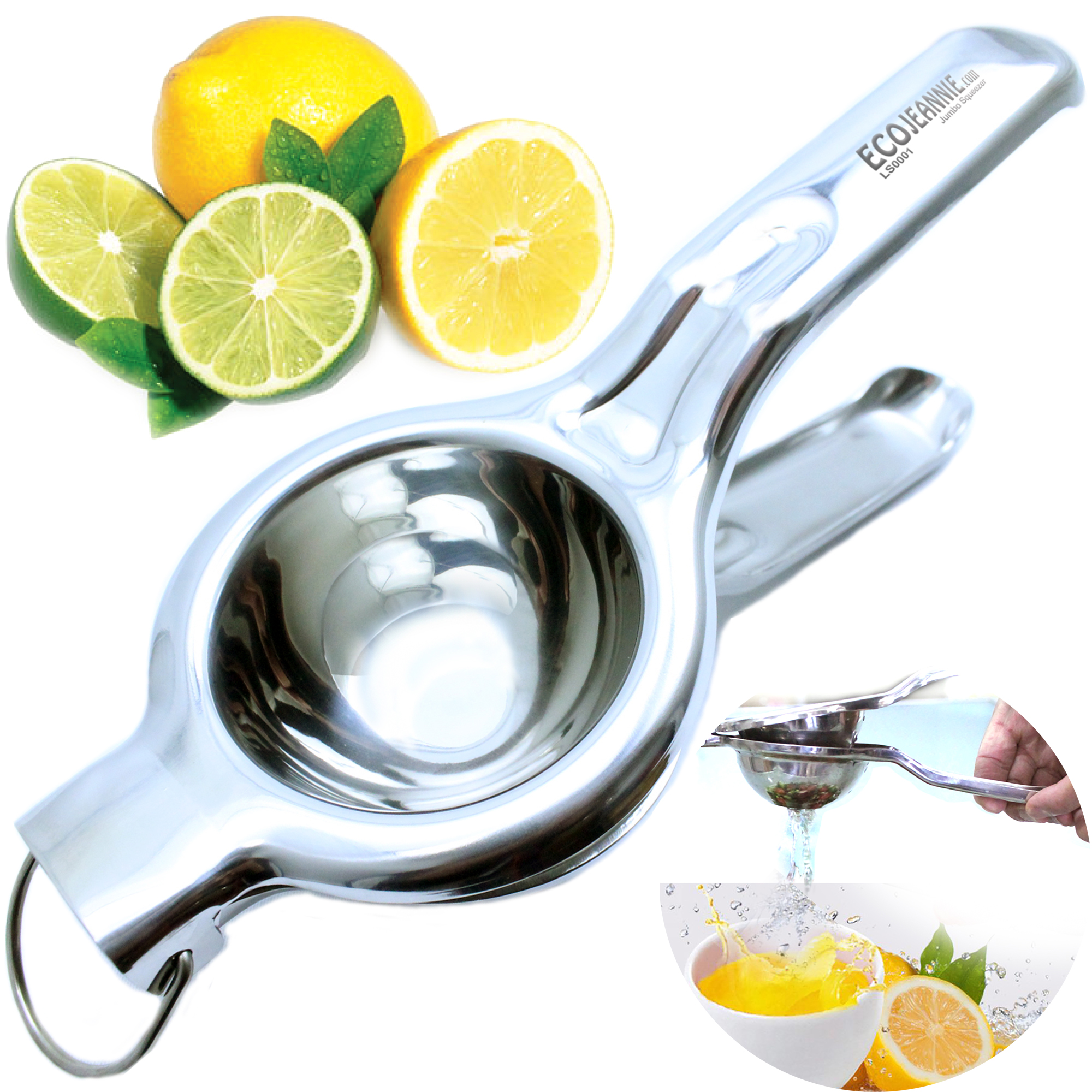 Wholesale Bulk EcoJeannie Professional Lemon Squeezer, Jumbo Size Stainless Steel #304, Commercial Grade (Package Available: 6, 12, 24, 48, 96, 144, 192, 240, 480)-2395