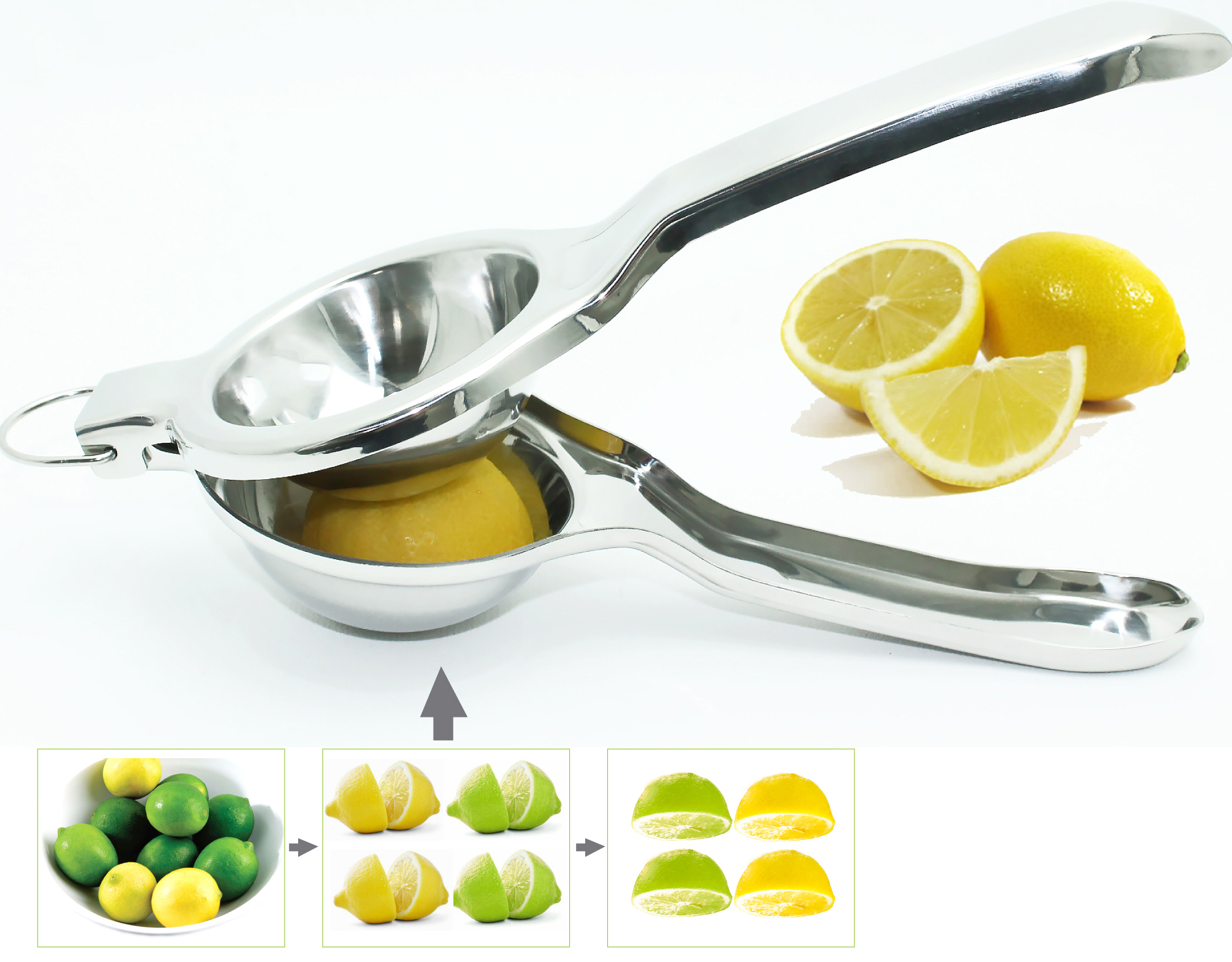 Wholesale Bulk EcoJeannie Professional Lemon Squeezer, Jumbo Size Stainless Steel #304, Commercial Grade (Package Available: 6, 12, 24, 48, 96, 144, 192, 240, 480)-2397